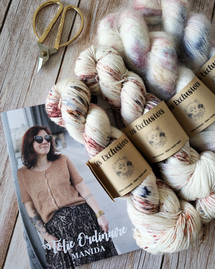 Gilet Manida, matériel, fils Mérinos et Mohair & soie Yarneline